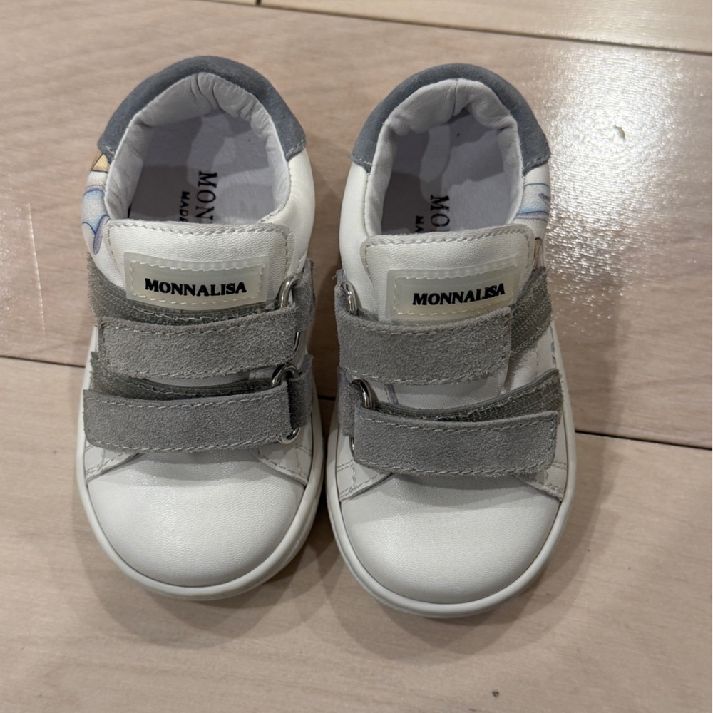 Monnalisa Kids White and Gray Kids Velcro Sneakers Sz 21